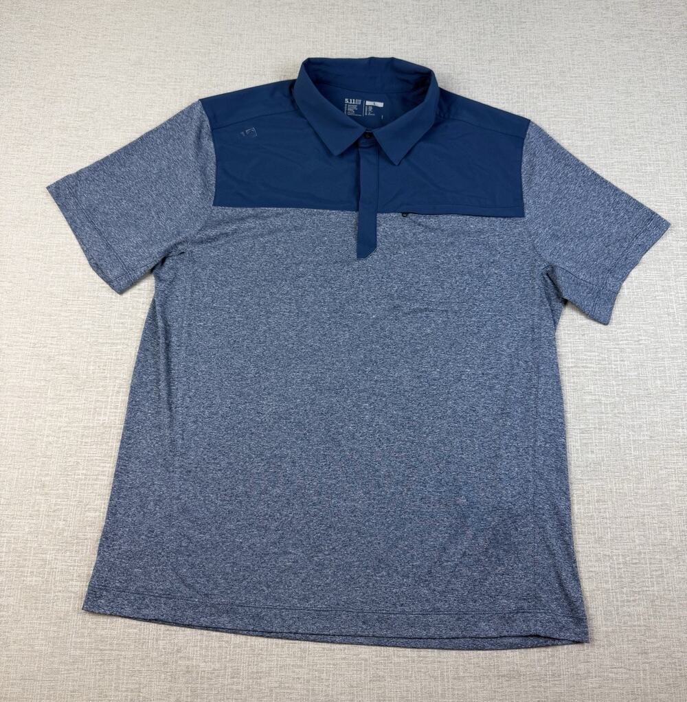 5.11 Tactical Performance Polo Men’s Large Blue Heather Colorblock Pocket